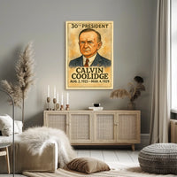 Calvin Coolidge 30th President of the United States Exaggerated Cartoon Sketch Poster