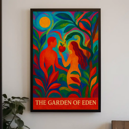 Garden Of Eden Abstract Adam Eve Colorful Poster