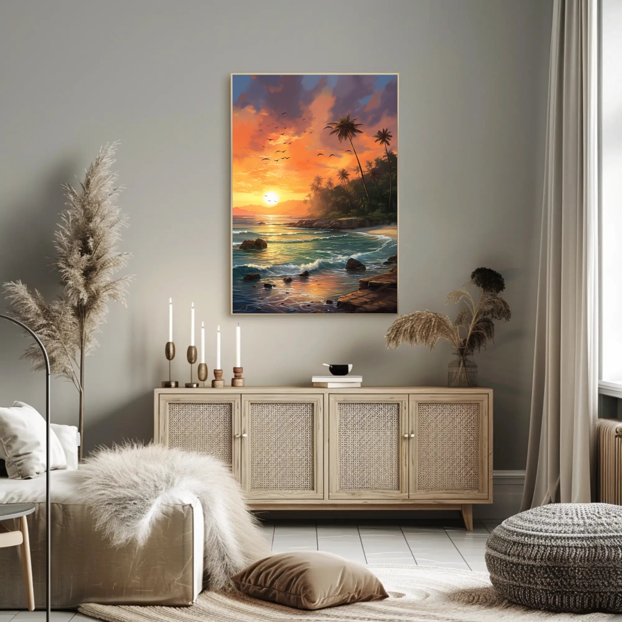 Tropical Sunset Serenity on Beach Travel Poster