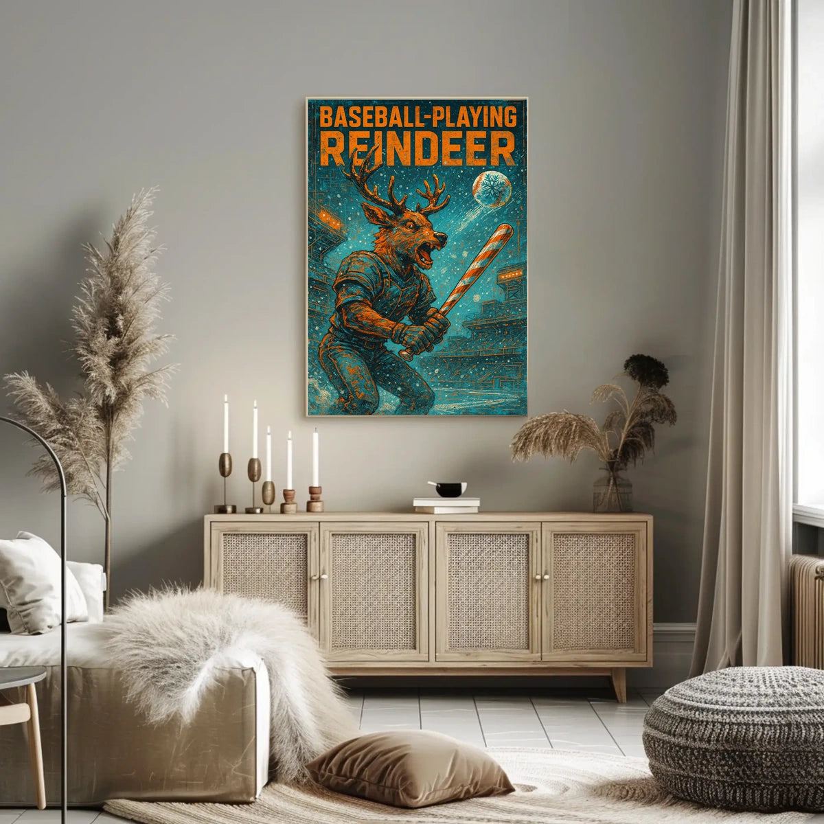 Baseball-Playing Reindeer Poster