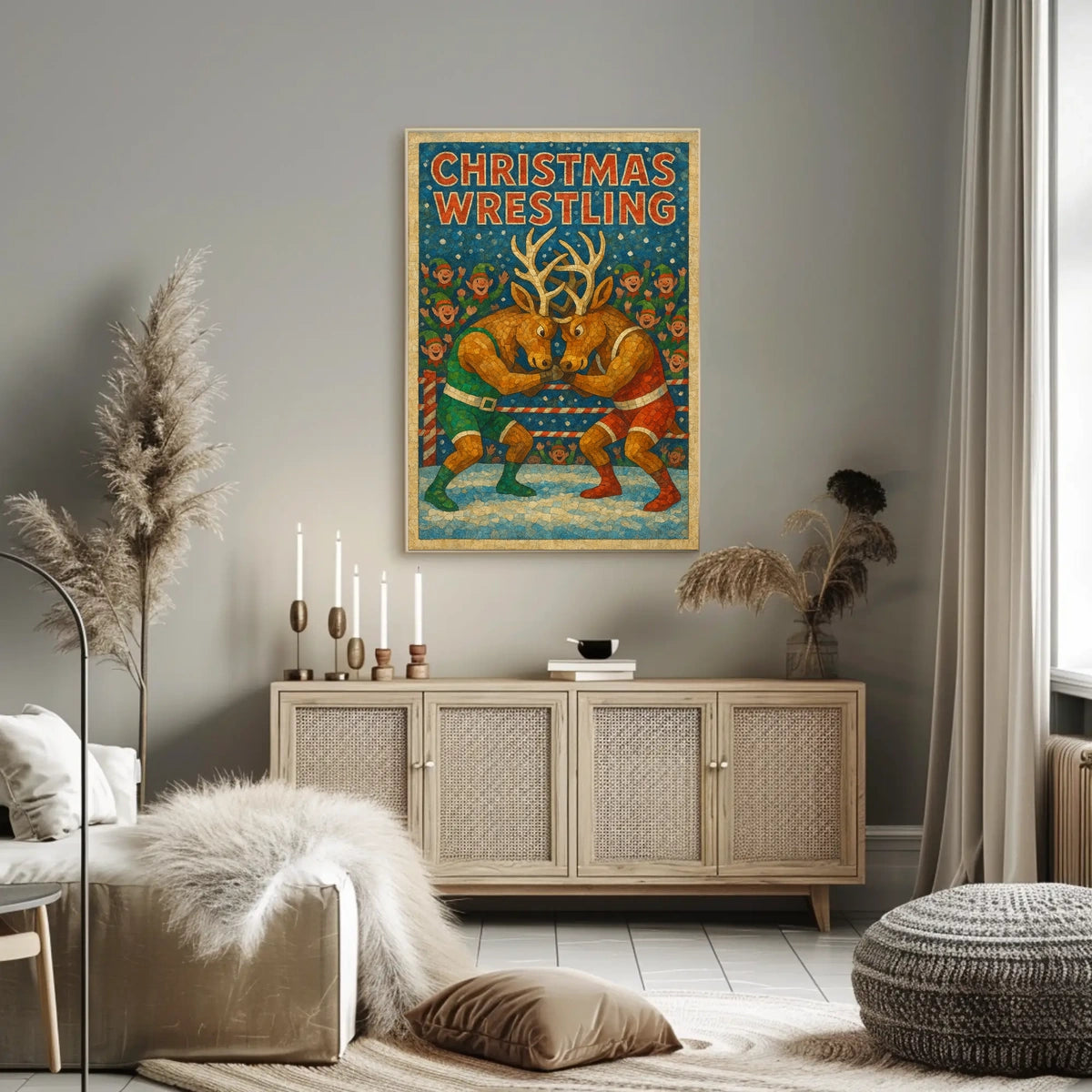 Christmas Wrestling Reindeer Festive Holiday Poster Art