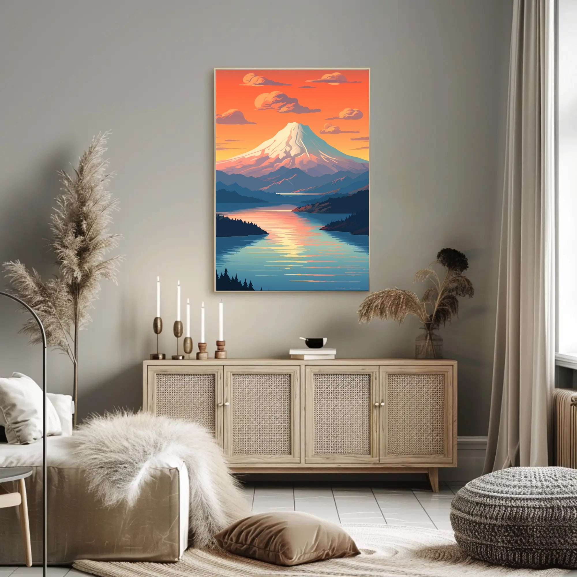 Majestic Mountain Sunset Poster PosterGoat