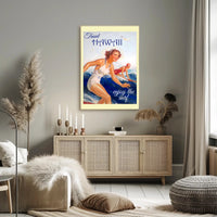 Hawaii Vintage Surfing Travel Artwork from the 1950s Travel Poster