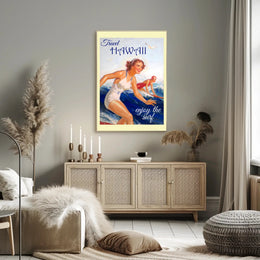 Hawaii Vintage Surfing Travel Artwork from the 1950s Travel Poster