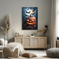 Halloween Night Jack-o'-Lantern and Bats Cultural Poster