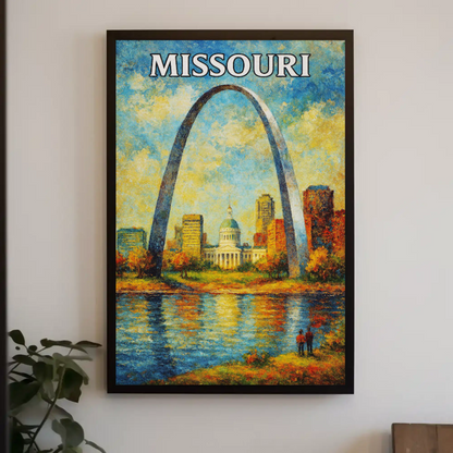 Missouri Gateway Arch Capitol River Sunset Poster Poster