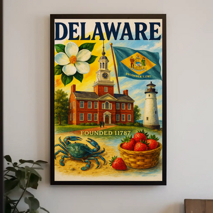 Delaware Windmill State Capitol Chickens Travel Poster