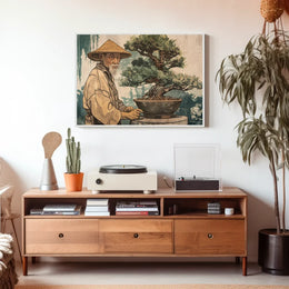 Elderly Man Bonsai Art Poster Vintage Style