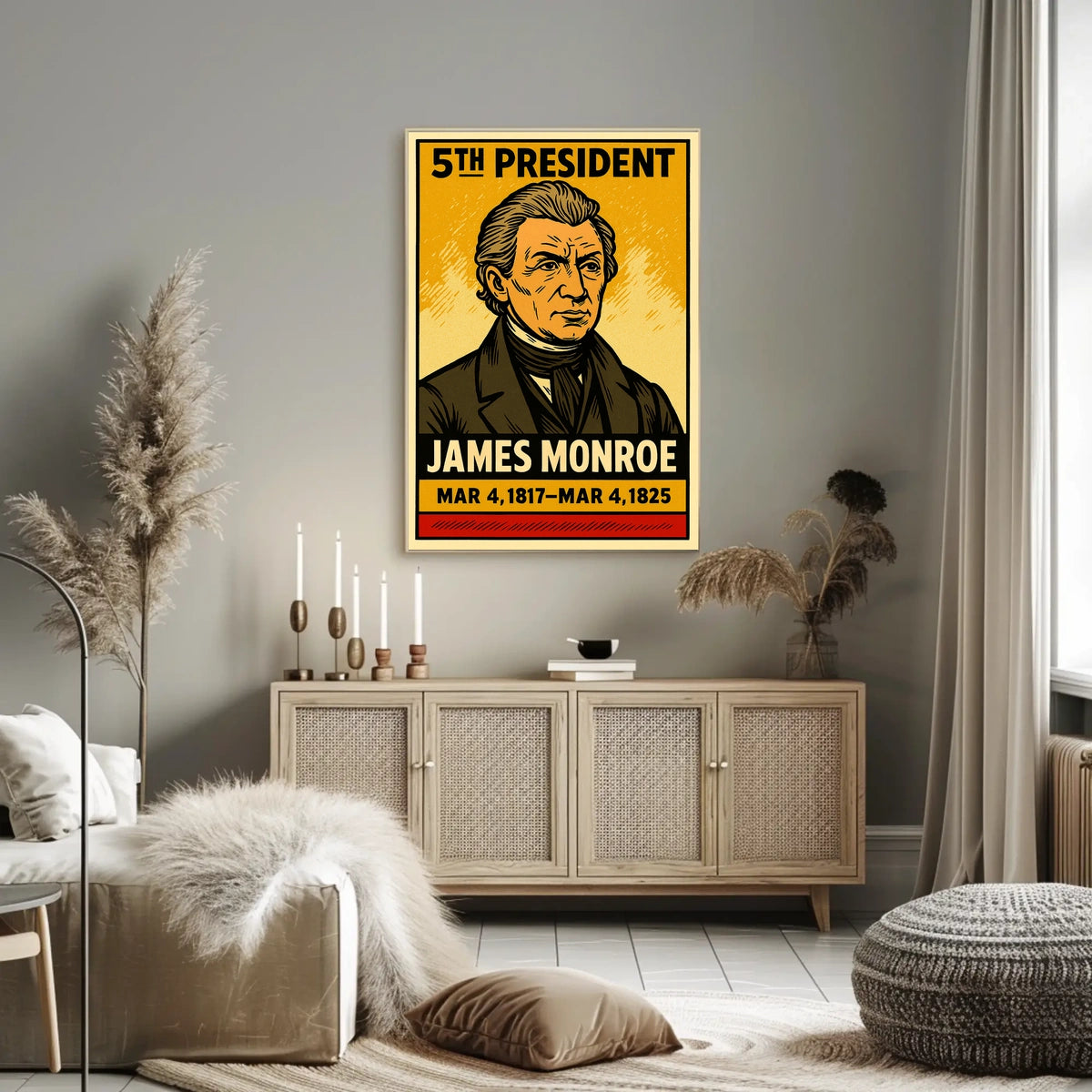 James Monroe 5th President of the United States Inked Comic Style Poster
