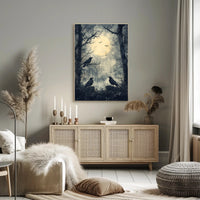 Moonlit Forest With Ravens Poster