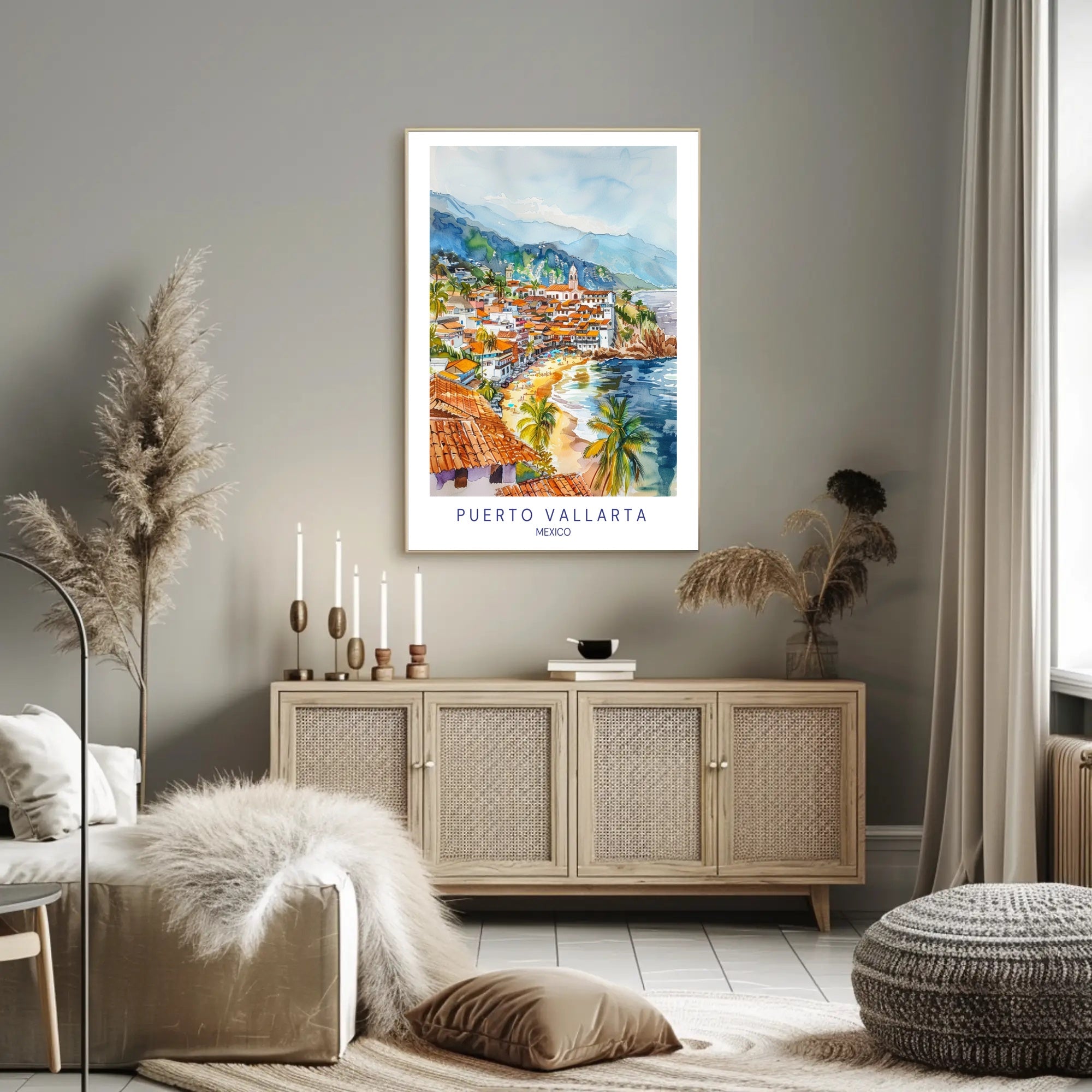 Puerto Vallarta Coastal Watercolor Travel Poster PosterGoat