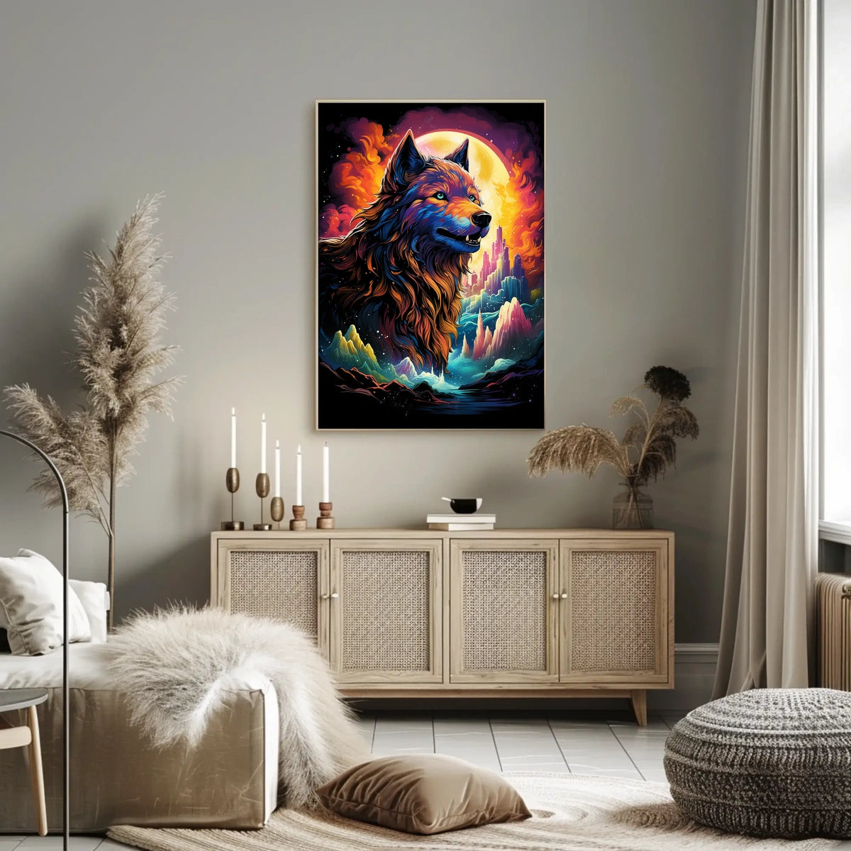Majestic Wolf Psychedelic Landscape Art Poster