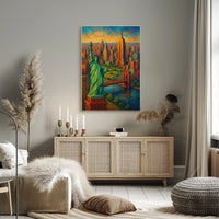 New York City Nighttime Skyline Poster Modern Wall Art