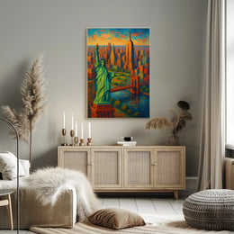 New York City Nighttime Skyline Poster Modern Wall Art