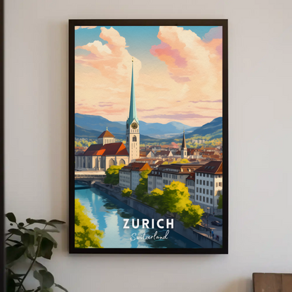 Zurich River Reflection Travel Poster
