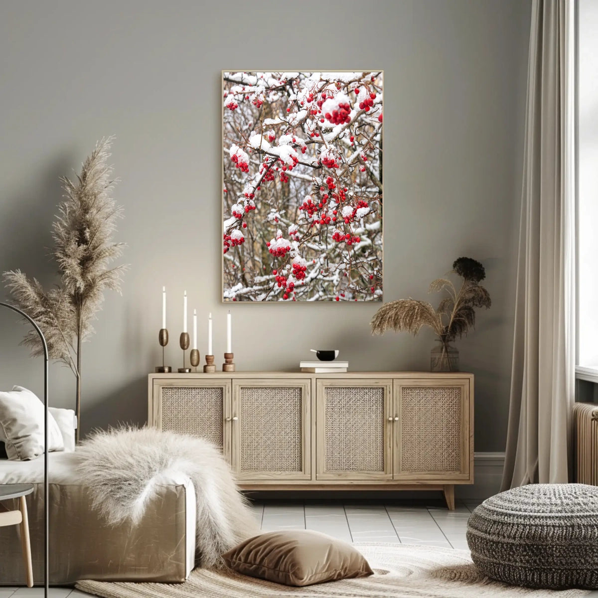 Wintry Red Berries Artwork - Abstract or Artistic Poster