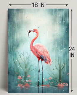 Flamingo In The Rain Poster