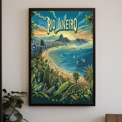 Rio Janeiro Tropical Beachfront Sailboats Sunset Travel Poster Travel Poster