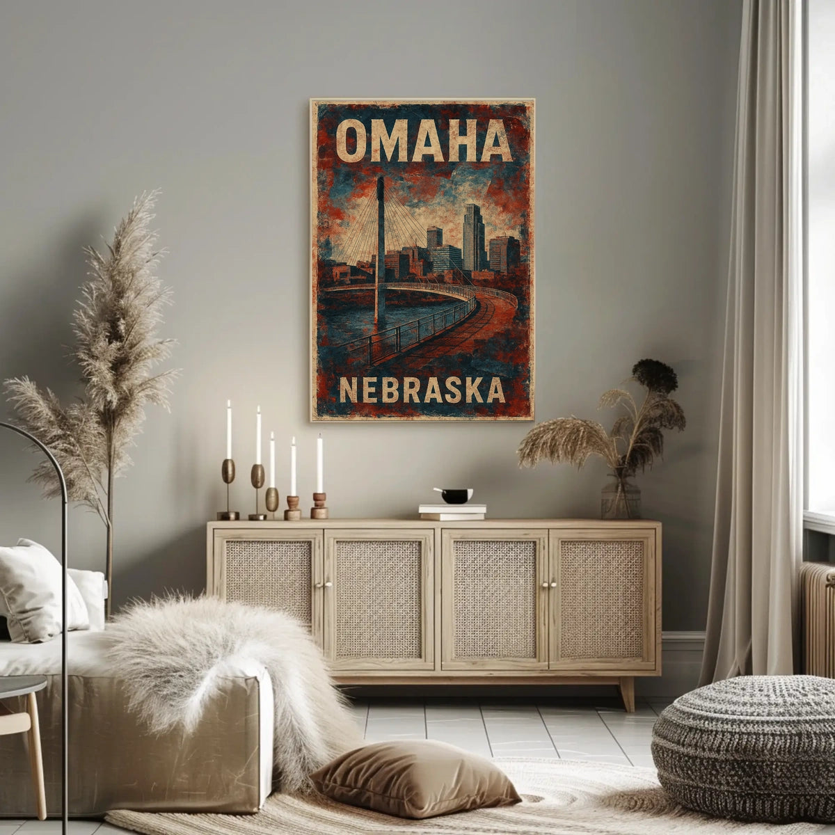 Omaha Cityscape Vintage Souvenir Poster