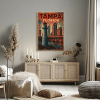 Tampa Skyline Vintage Lighthouse Nostalgic Art Poster