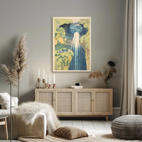 Serene Waterfall Scene: Traditional Japanese Woodblock Print Poster