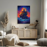 Mystical Temple on Cosmic Island Fantasy Poster