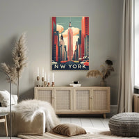 New York City Skyscraper Street Poster Vintage Wall Art