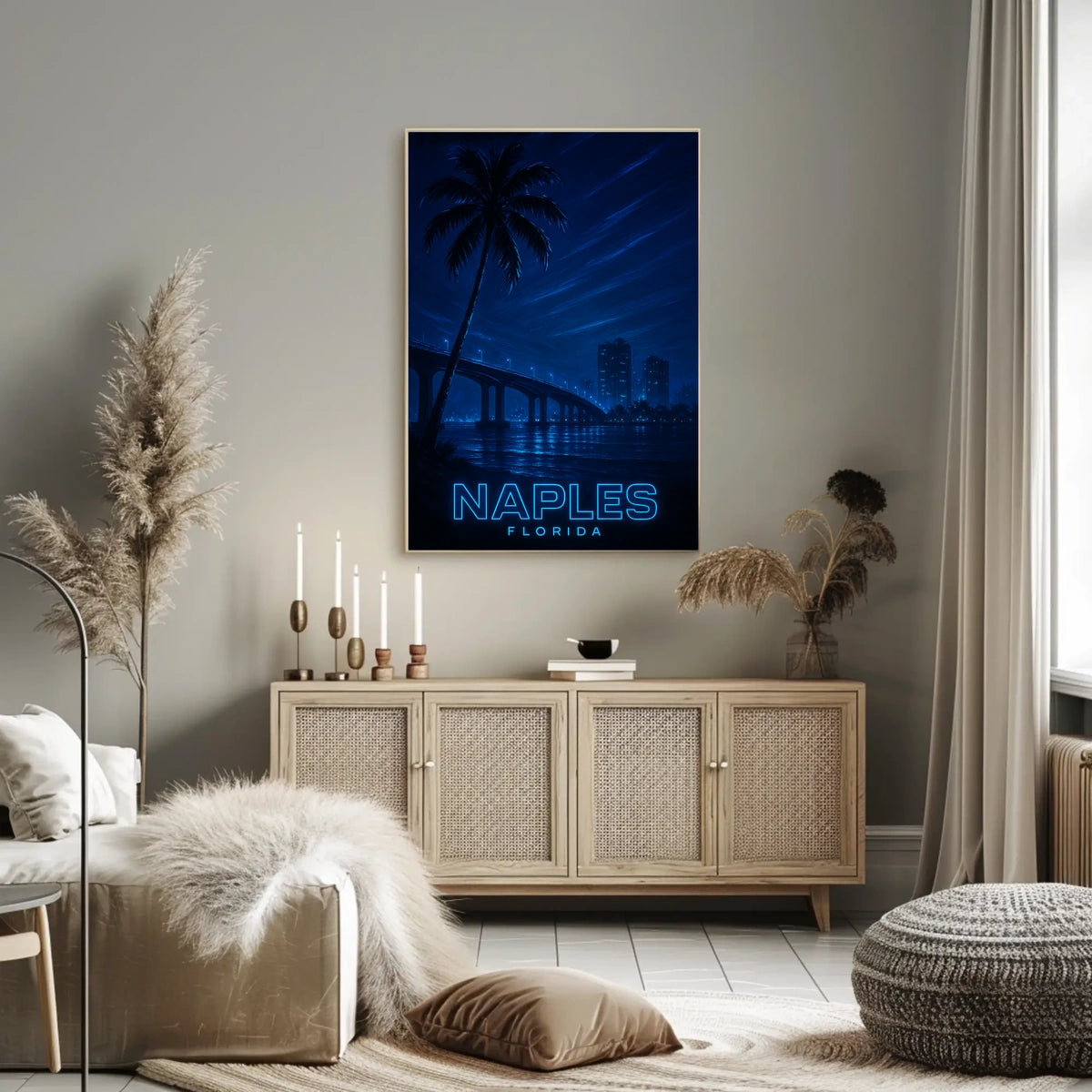 Naples Florida Nightscape Poster Coastline Wall Art 18x24
