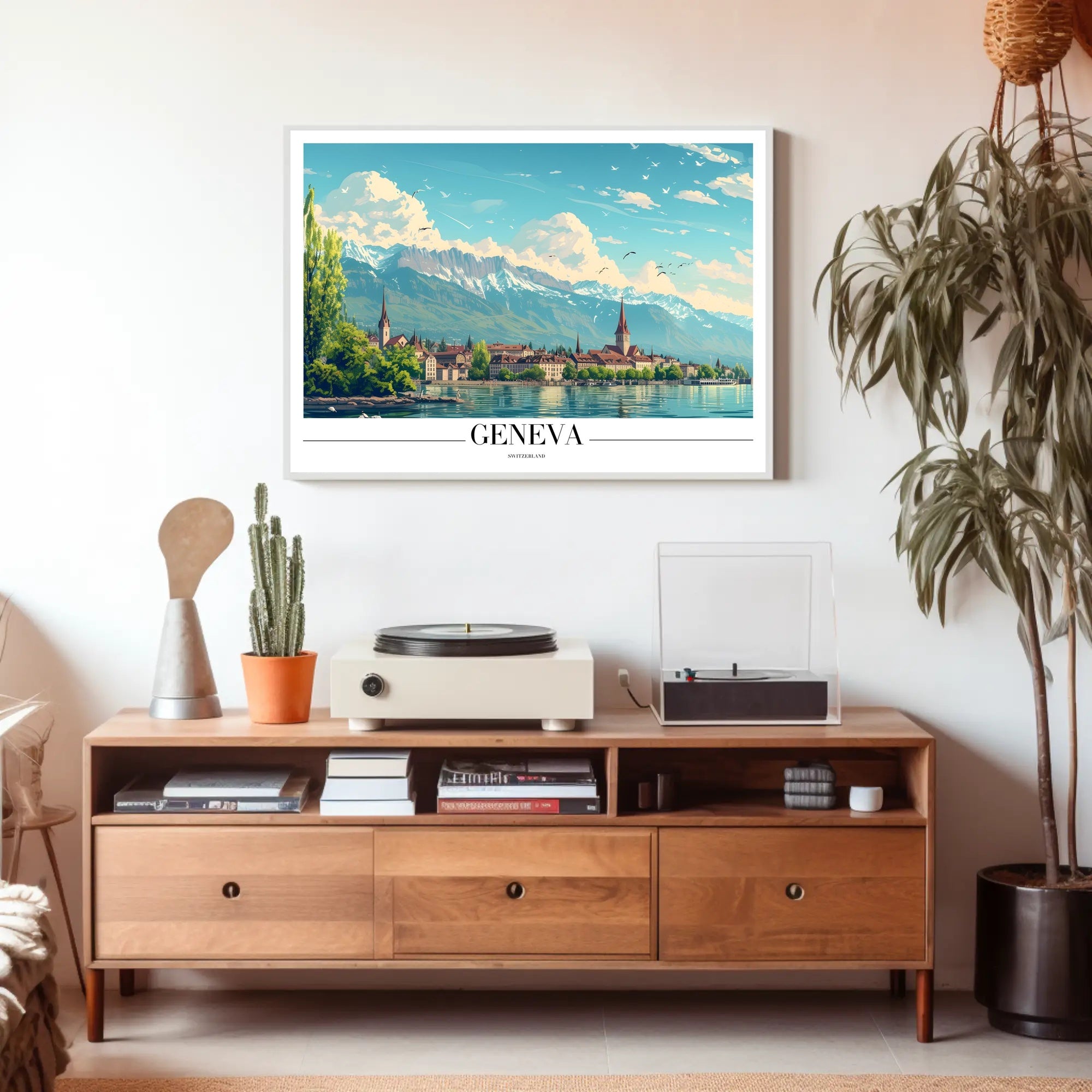 Geneva Scenic Cityscape with Vintage Travel Poster Aesthetics
