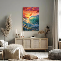 Vibrant Ocean Sunset Wave Artistic Poster