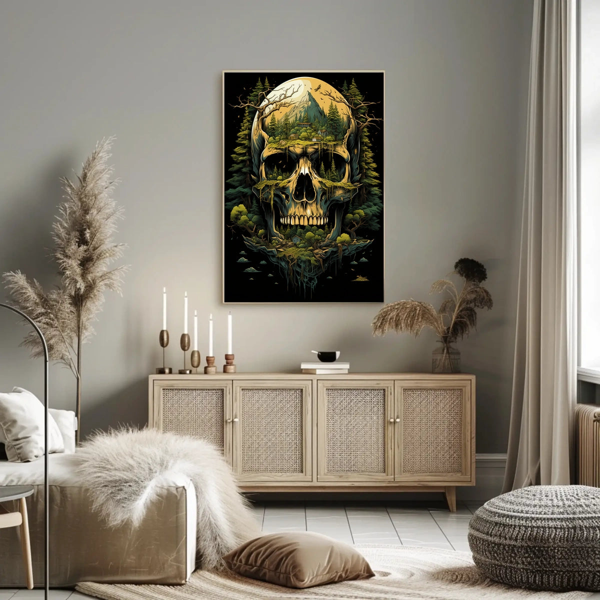 Nature-Inspired Skull Landscape Art Poster - Abstract, Artistic, or Pop Culture Poster