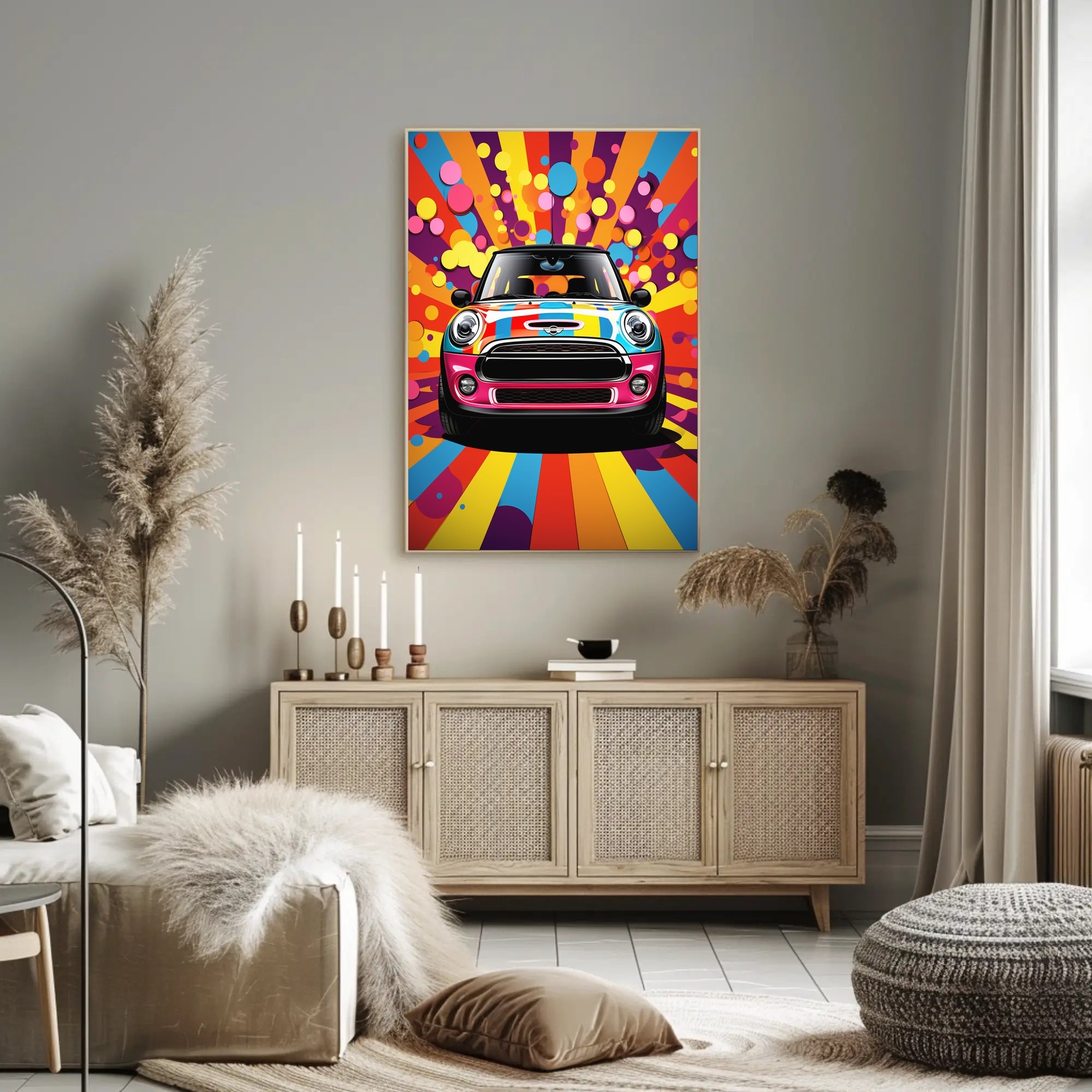 Vibrant Mini Cooper Pop Art Psychedelic Style Artistic Poster