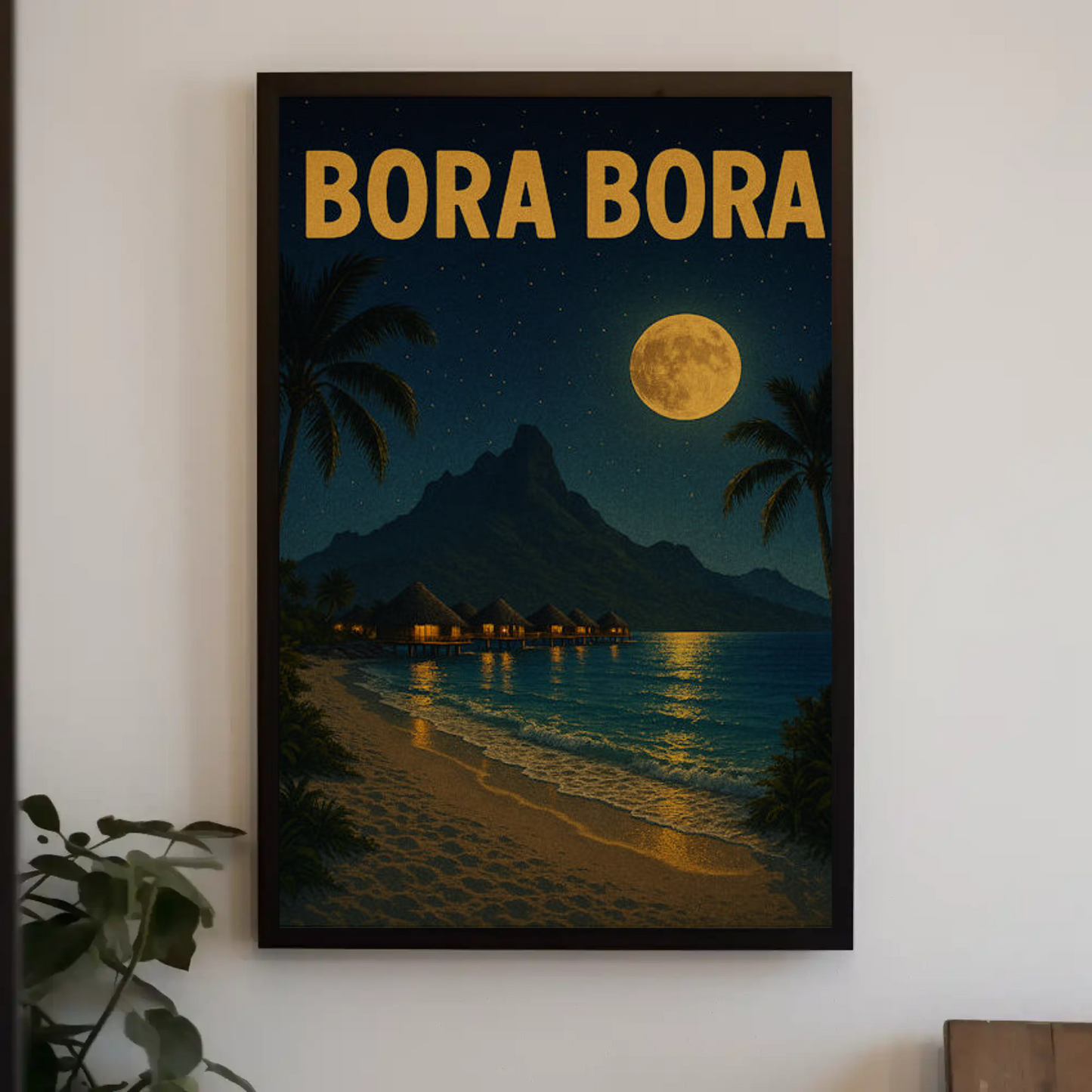 Bora Bora Moonlit Beach Paradise Travel Poster