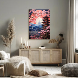 Japanese Pagoda and Sakura Harmony Cultural or Heritage Poster
