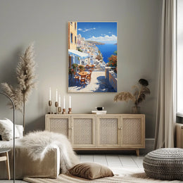 Santorini Coastal Paradise Scene: Travel Poster