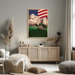 Mount Rushmore and the American Flag Poster