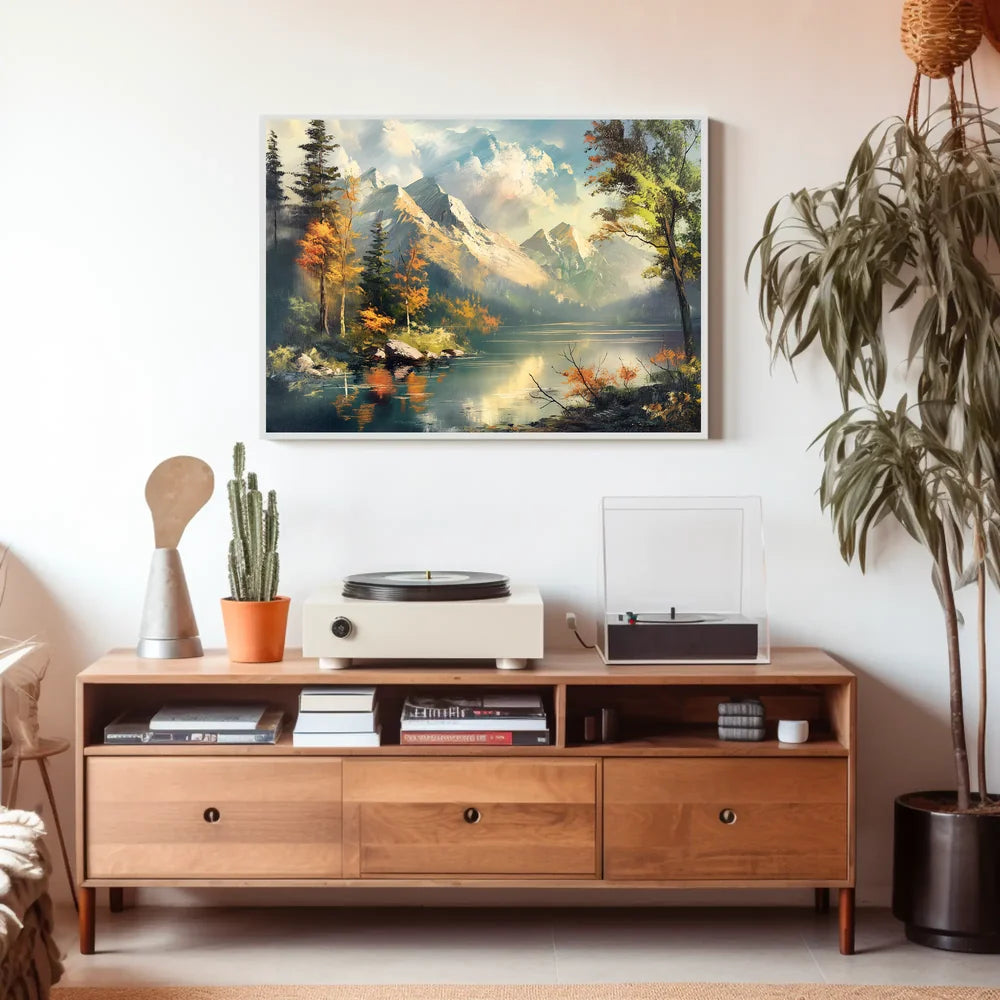 Serene Mountain Landscape Autumn Impressionistic Art Poster