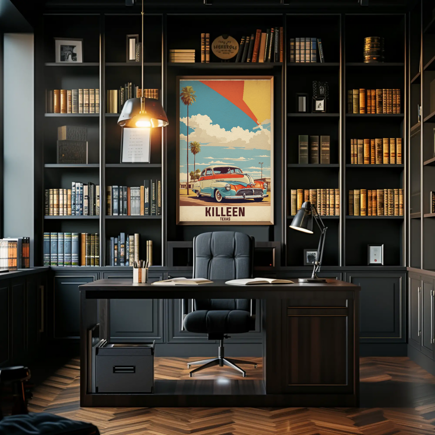 Killeen Texas Classic Car Palm Drive Vintage Travel Poster