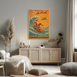 Santa Surfing Christmas Mosaic Art Poster
