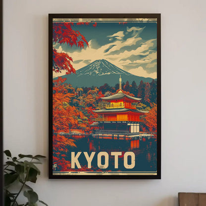 Kyoto Temple Autumn Mount Fuji Travel Poster