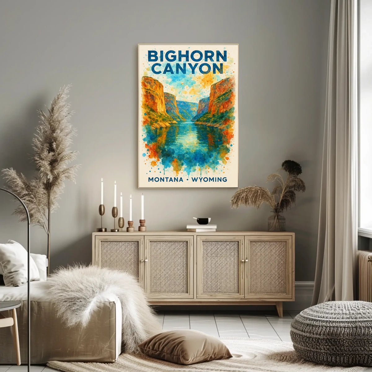 Bighorn Canyon Watercolor Art Poster: Adventure Awaits