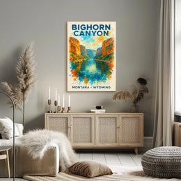 Bighorn Canyon Watercolor Art Poster: Adventure Awaits