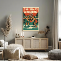 Christmas Wrestling Reindeer Vintage Sports Poster