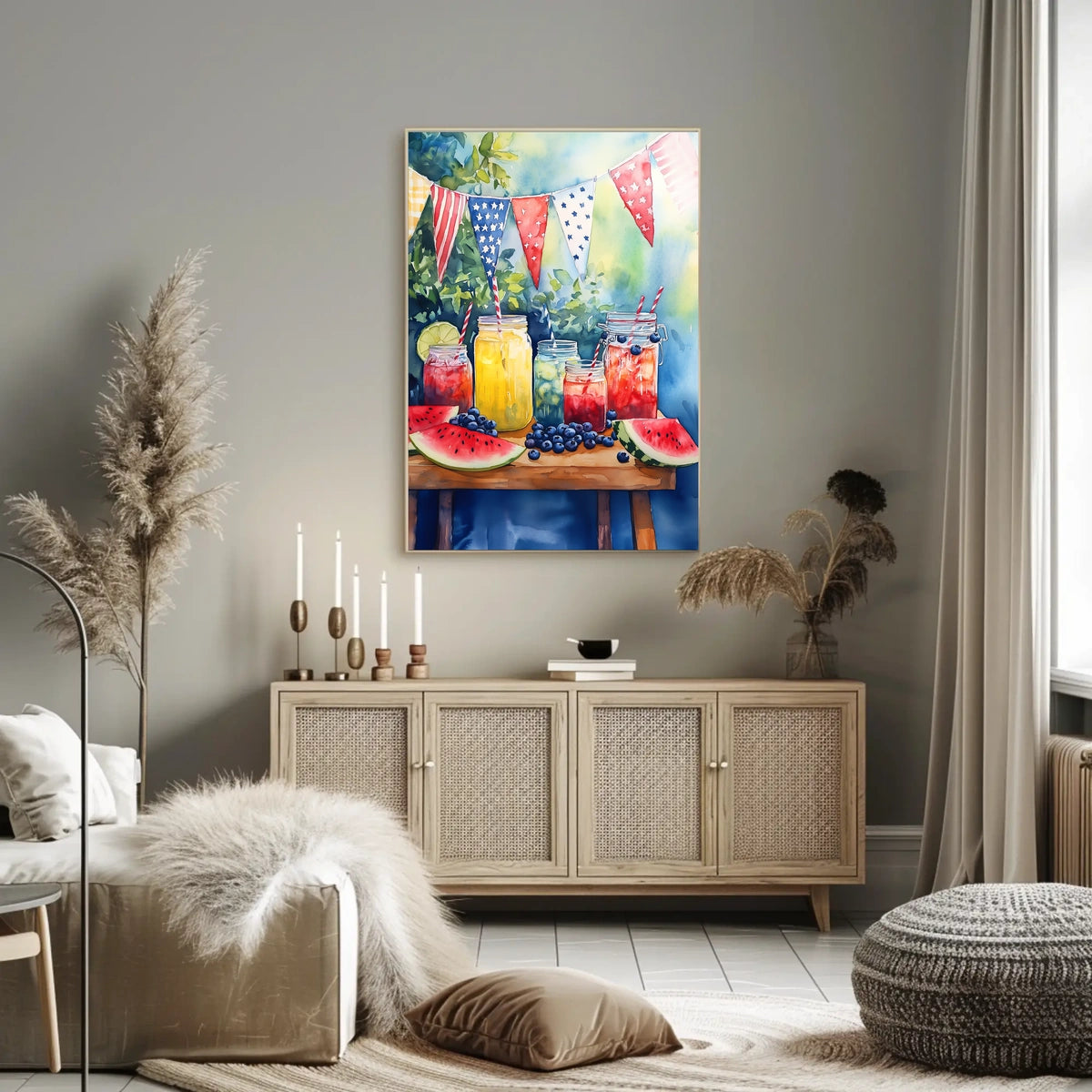 Bright Lemonade Stand Watercolor Scene 18x24 Poster