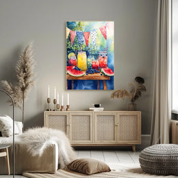Bright Lemonade Stand Watercolor Scene 18x24 Poster