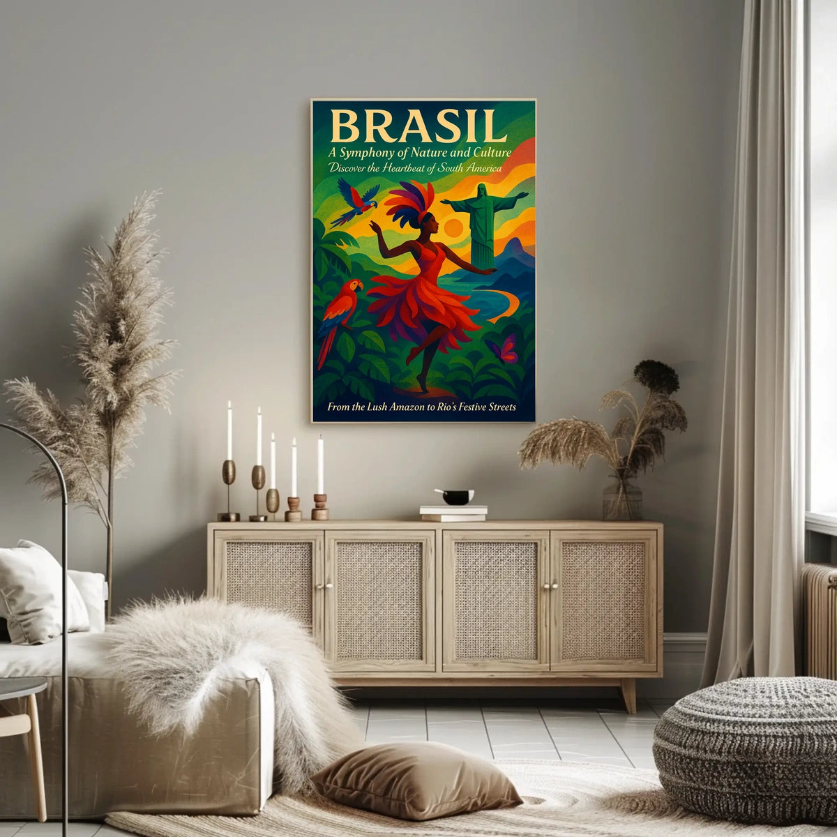 Brazil Culture and Nature Dance Parrots Christ The Redeemer Poster