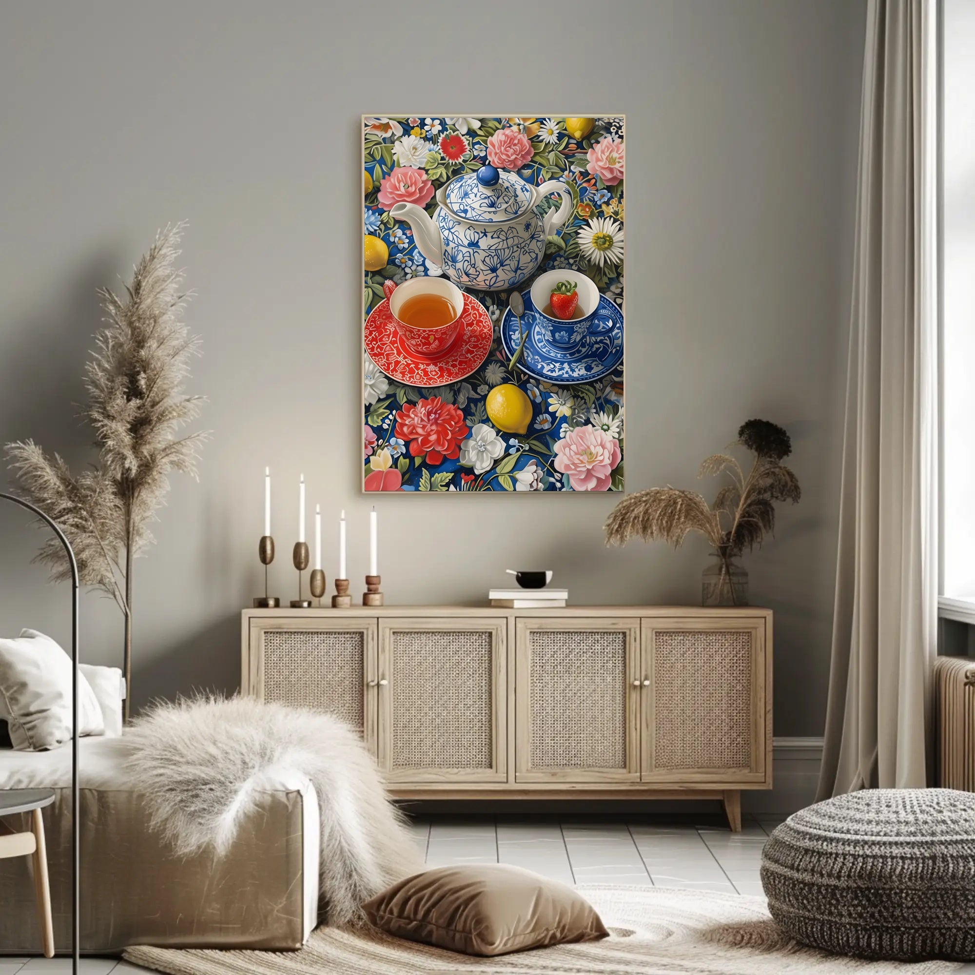 Vibrant Tea Scene Artistic Poster PosterGoat
