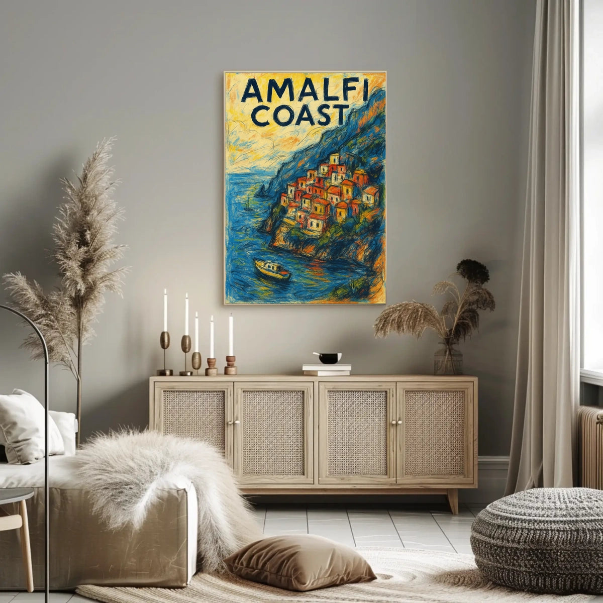 Amalfi Coast Poster Wall Art 18x24 Travel Decor Coastal View