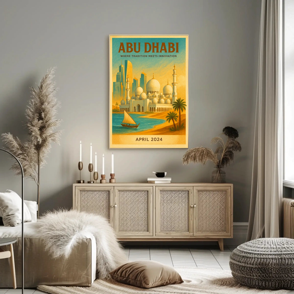 Abu Dhabi Fusion Vintage Travel Art Travel Poster