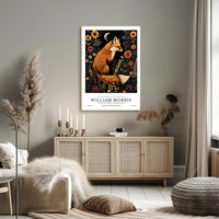 Fox and Floral Elegance Under Moonlit Night: Artistic Poster